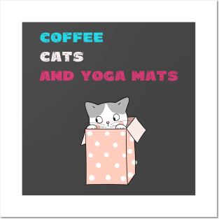 Coffee cats and yoga mats funny yoga and cat drawing Posters and Art